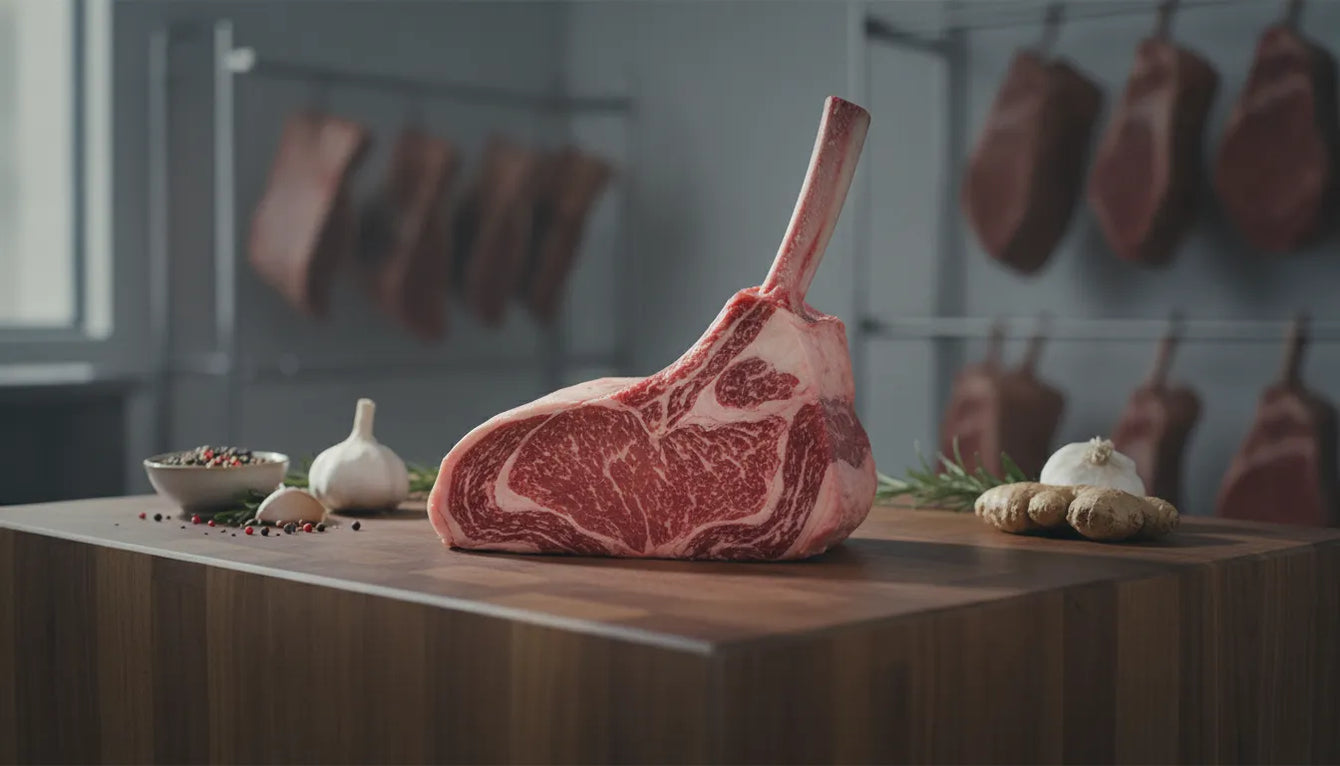 Controlled dry-aging room with racks and cool circulating air